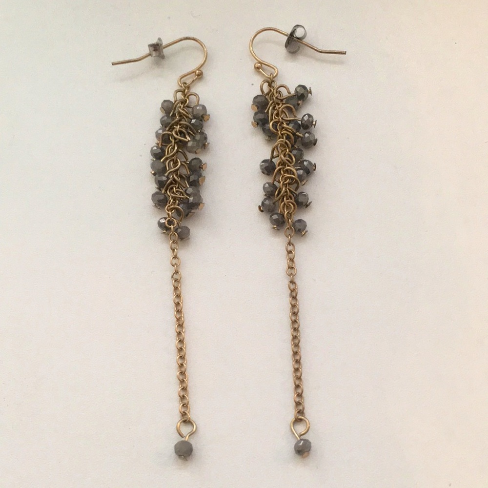 Gold tone and sparkly gray drop earrings
